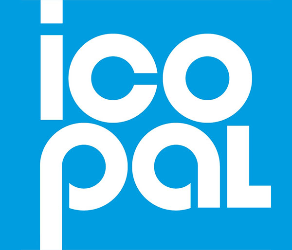Blue square with with ico pal text